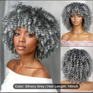 Silvery Grey Curly Wig - 14 Inch
